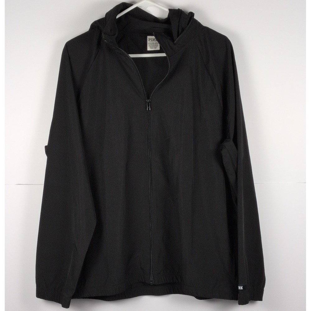 PINK Victoria's Secret Women's Black Hooded Full Zip Windbreaker Jacket L